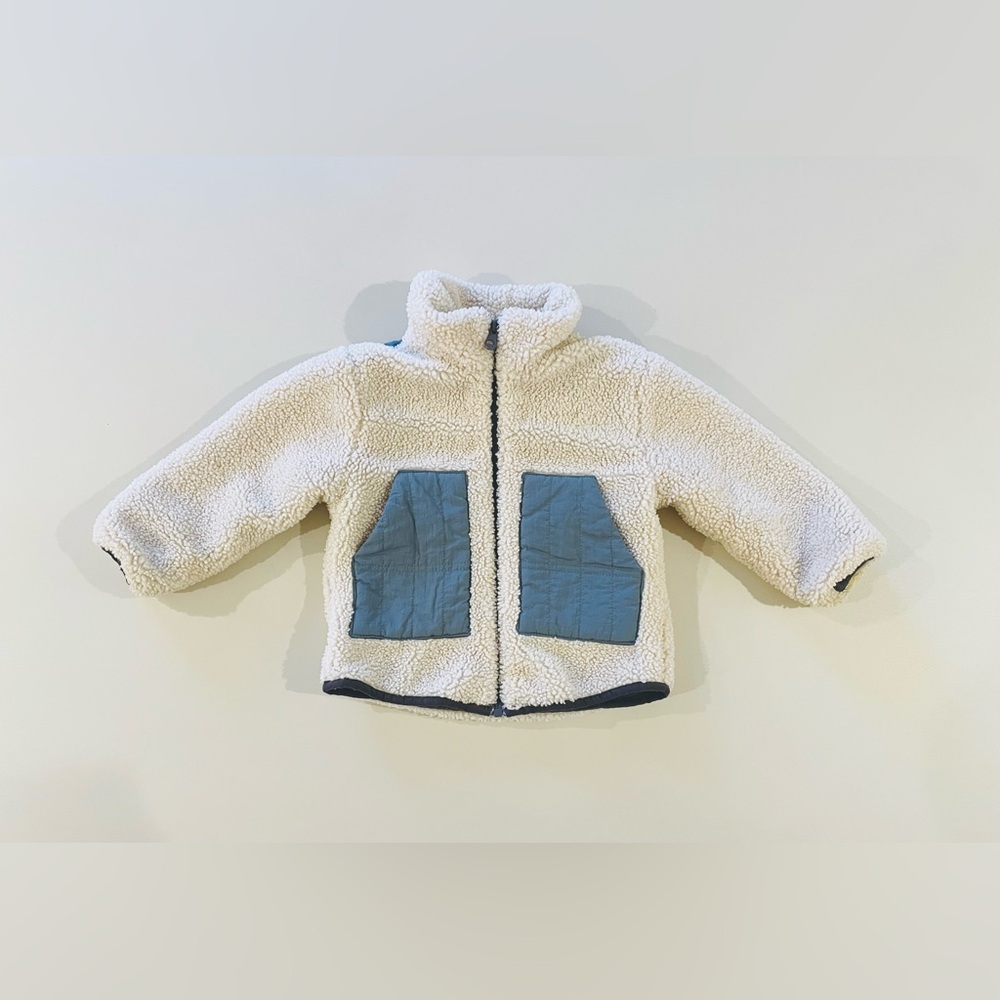 NWOT Zara Kids' Sherpa Jacket - Cream and Blue